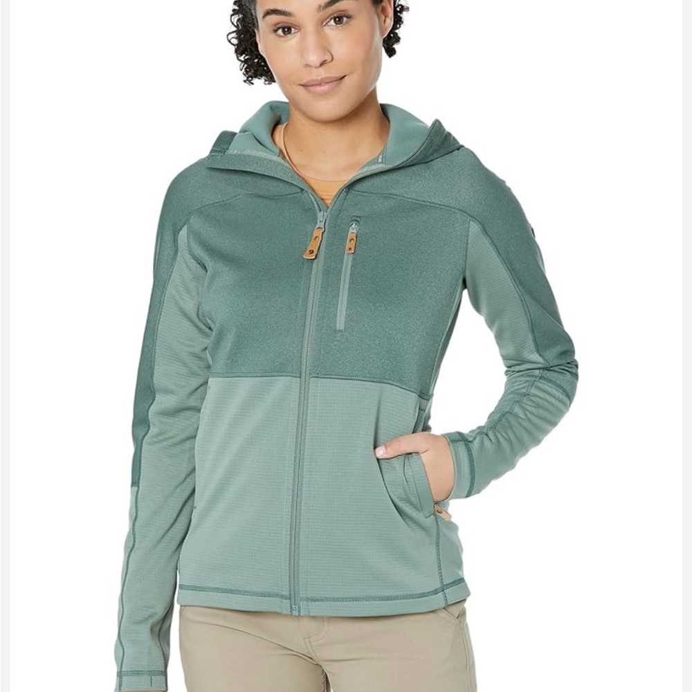 Fjallraven Abisko Trail Fleece Hoodie Green Lightweight Hiking Jacket - Picture 2 of 9